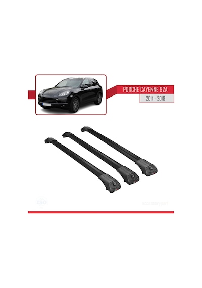 Porsche Cayenne 92a 2011-2018 Arası İle Uyumlu Ace-1 Ara Atkı Tavan Barı Siyah 3 Adet Bar