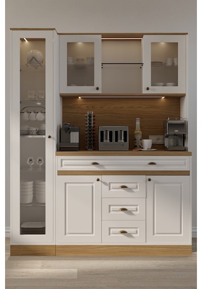 Mikel Masalı Kahve Köşesi Led Aydınlatmalı %100 Mdf 160 45 200 Beyaz - Meşe