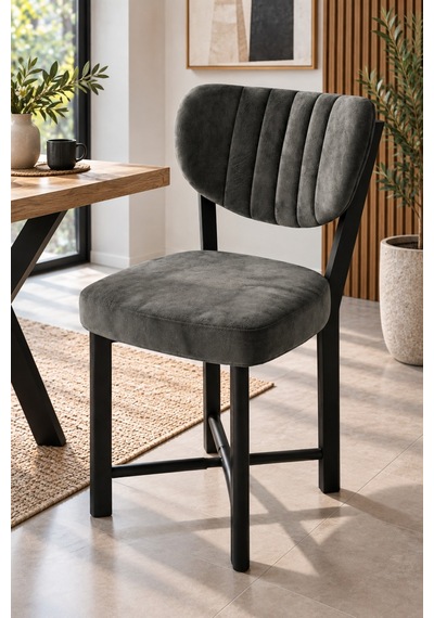 Sulorahome Kumaş Metal Modern Mutfak Sandalyesi Antrasit