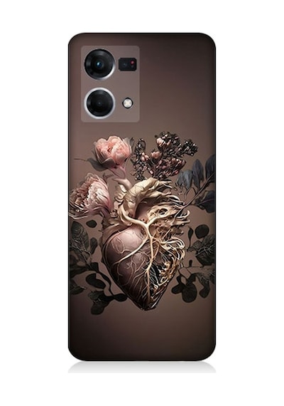 Oppo Reno 7 Uyumlu Kalp Ve Gül Desenli Silikon Kılıf