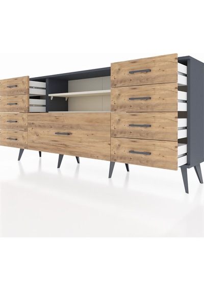 Arges Konsol 2 Raflı 9 Çekmeceli 176x30x83 Antrasit-aytaşı/çam Aytaşı/çam Arges Konsol 2 Raflı 9 Çekmeceli 176x30x83 Antrasit-aytaşı/çam Aytaşı/çam