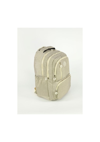 Gigi Luxe Unisex Su Geçirmez Çok Bölmeli Krinkıl Kumaş Okul Çantası Laptop Çantası Bej Bej