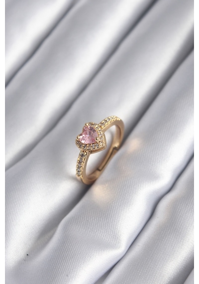 Pirinç Gold Renk Pembe Zirkon Taş Kalp Charm Model Kadın Yüzük Tj-byk2957 Diğer