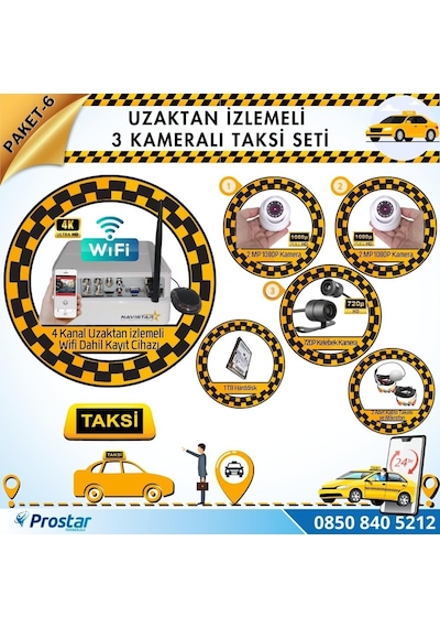 Taksi Kamera Seti 6 Uzaktan İzlemeli 3 Kameralı Wifi 1 Tb Harddi