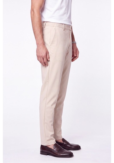 Comfort Fit Beli Lastikli Esnek Pamuk Bej Jogger Pantolon P 1222