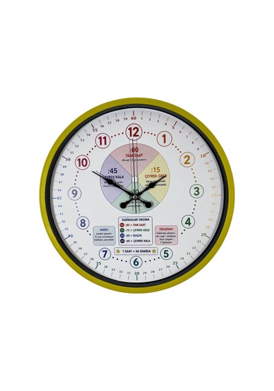 Almira Duvar Saati Çocuklar İçin Öğretici Sarı 36 X 36 Cm Duvar Saati