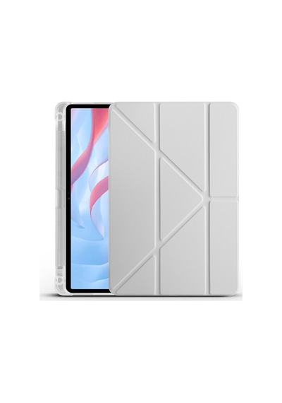 Honor Pad X8 Pro 11.5 2023 Eln-w09 Uyumlu Kalem Bölmeli Dönebilen Üçgen Standlı Tri Folding Tablet Kılıfı - Gri - T29076