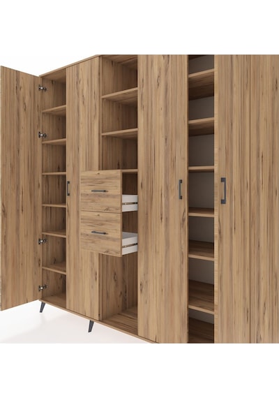 Kronos Dolap 15 Raflı 2 Çekmeceli 4 Kapaklı 220x59x243 Çam-çam/çam Atlas Çam/atlas Çam