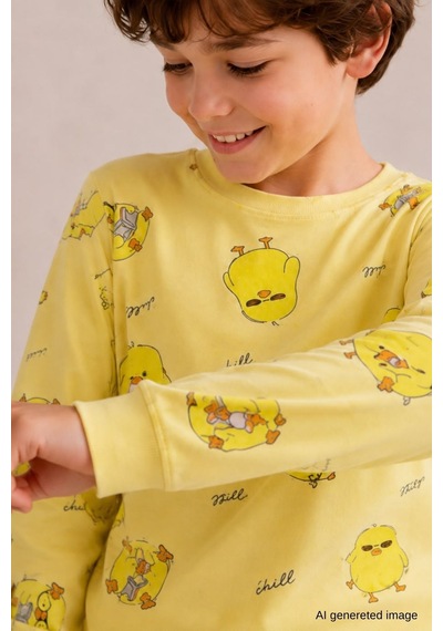 Erkek Çocuk Yeni Sezon Pamuklu Desenli Pijama Takım Tkm1022 Sarı