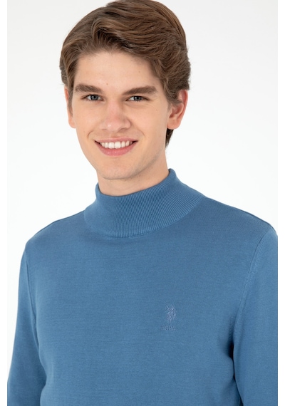 U.S. Polo Assn. Erkek Slim Fit Yarım Boğazlı Koyu Mavi Basic Kazak 50288887-VR032