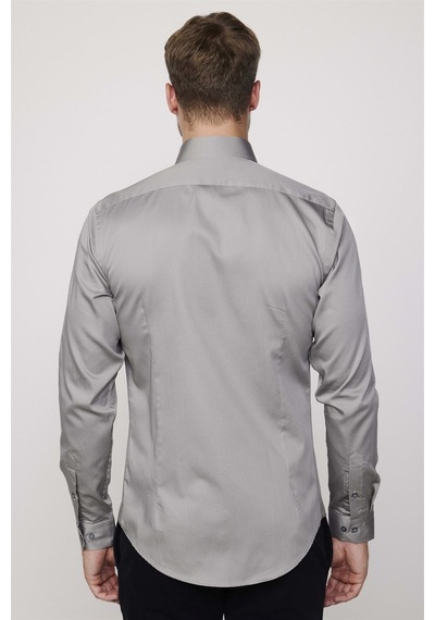 Tudors Slim Fit Koton Satenpremium Seri Erkek Gri Gömlek-26743-gri Gri