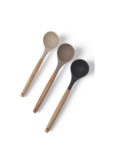 Deconox Bambu Saplı Silikon Kepçe, Bambu Uzun Silikon Çorba Ve Sos Kepçesi 27cm 3 Renk Seçenekli Taba