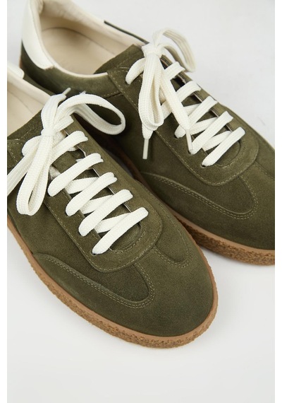 Krahe Palminteri 2 Erkek Hakiki Deri Bağcıklı Haki-ekru Sneakers