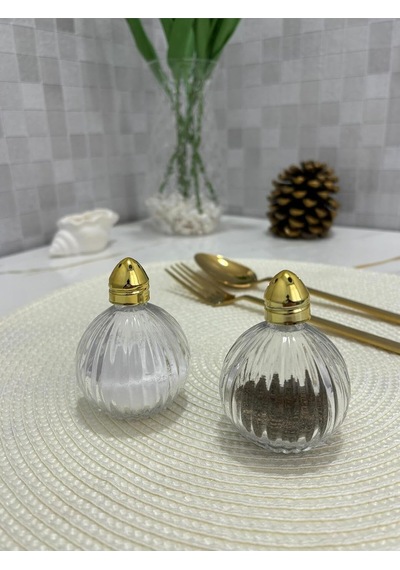2 Li Gold Çizgili Origami Tuzluk Biberlik Takımı Cam Tuzluk Cam Biberlik Çok Renkli