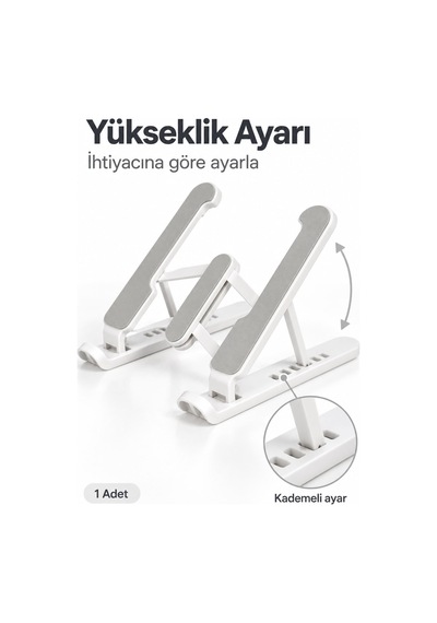 Katlanabilir Yükseklik Ayarlı Telefon Tablet Standı, Beyaz