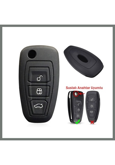Bezos Ford Focus Mondeo Fiesta Kuga Katlanır Anahtar Uyumlu Silikon Oto Anahtar Kumanda Kabı Kılıf Siyah Mmbz