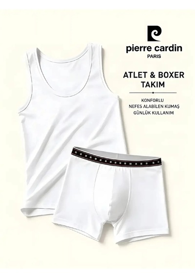 Pierre Cardin Pamuklu Erkek Atlet & Boxer Takımı Beyaz