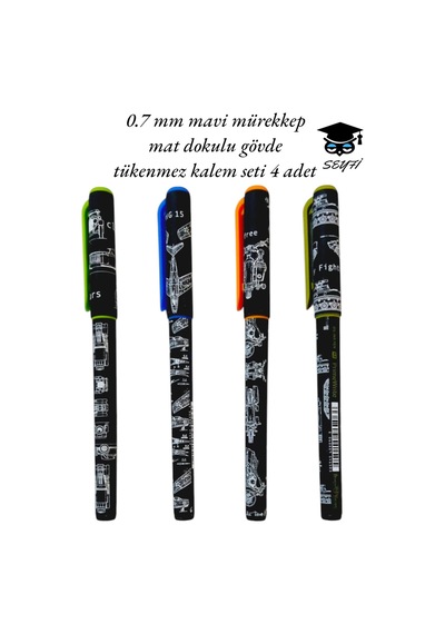 0.7 Mm Mavi Mürekkep Mat Dokulu Gövde Tükenmez Kalem Seti 4 Adet 1