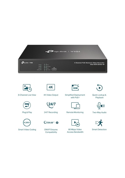 Tp-lınk Vıgı NVR1004H-4P 4 KANAL POE H265+ Nvr Kayıt Cihazı