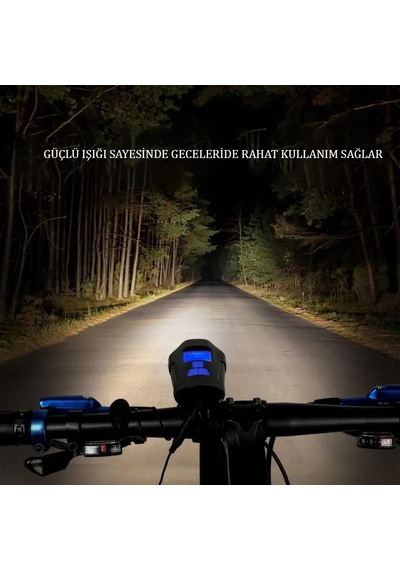 Techtic Lcd Hız Göstergeli Su Geçirmez 1500mah Kornalı Bisiklet Mavi - Siyah