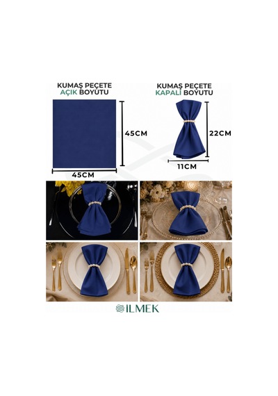 Kumaş Peçete 50'li Paket Peçete Halka Hediyeli Tam 100 Parça Gece Mavisi Gece Mavisi