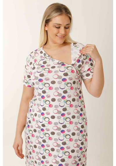 Parlingerie Hamile Emzirme Geceliği Kısa Kollu Puantiyeli Beyaz