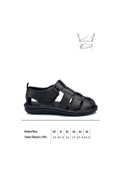 Sermoda Hakiki Deri Burnu Kapalı Erkek Sandalet Siyah