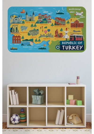 Eğitici Ve Öğretici Cocuk Odası Türkiye Haritası Duvar Sticker-85x130-3871 Çok Renkli