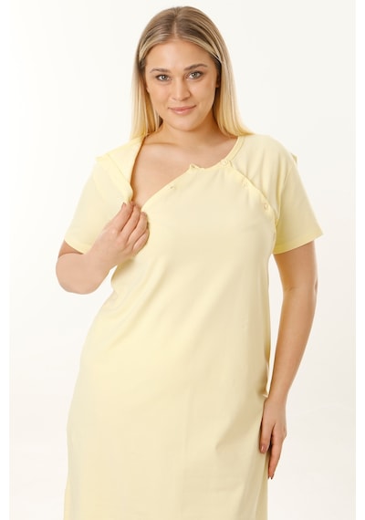 Parlingerie Hamile Emzirme Geceliği Kısa Kollu Sarı