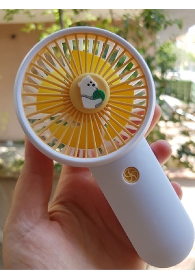 Şarjli Mini El Fanı Masa Fanı Soğutucu Masa Üstü Vantilatör Usb Stantlı Cep Telefonu Tutucu Sarı