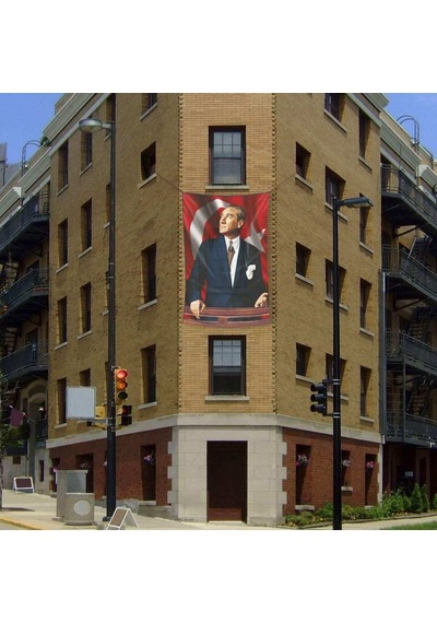 Göğe Bakan-ay Yıldız- Mustafa Kemal Atatürk -okul -kutlama - Anı- Poster - Cephe Bayrak - 2x3 Metre 1