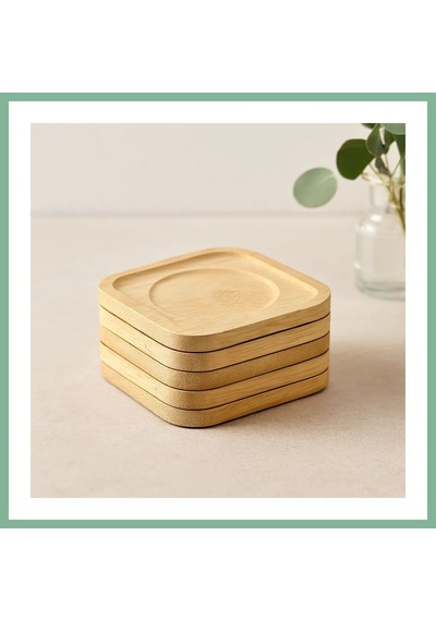 Bşkvirgo Bambu Ahşap Kare Çay Tabağı 9.7x9.7 Cm - 6'lı Set Bsk2026 Diğer