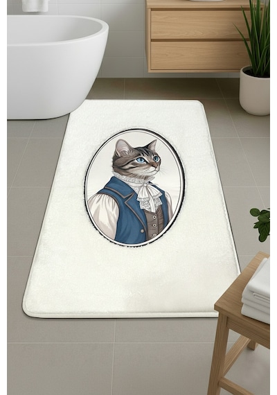 Modcat Ekru Tekli Nakışlı Banyo Paspası ,kaymaz Tabanlı 60x100cm Ekru-tekli