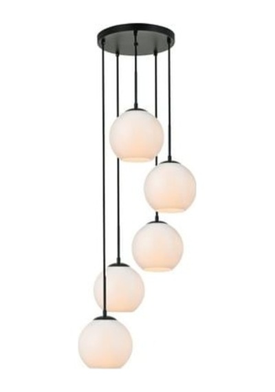 Rsylight Metal Modern Siyah Retro Rustik Yuvarlak 5 Li Opal Camlı Sarkıt Avize