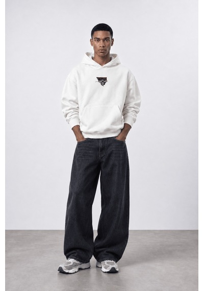 Respire Erkek Sabr Patch Detaylı Oversize Hoodie Ekru