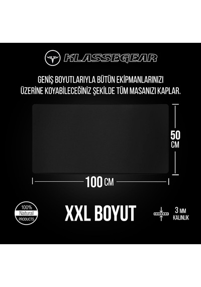 Tr Klasse Pro Black Edition - Dikişli Kenar 70x30, 90x40, 100x50 Ve 120x60 Cm Oyuncu Gaming Mouse Pad Siyah, 100x50 Cm