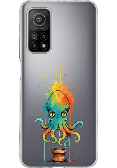 Xiaomi Mi 10 T İle Uyumlu Splash Ahtapot Tasarımlı Şeffaf Silikon Kılıf Şeffaf