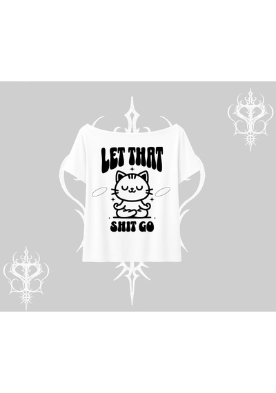 Tarzsokak Meditasyon Yapan Kedi Baskılı Kayık Yaka Tshirt Beyaz