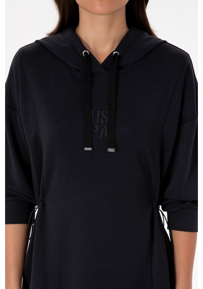 U.S. Polo Assn. Kadın Siyah Modal Karışımlı Mini Boy Kapüşonlu Sweatshirt Elbise 50314196-VR046