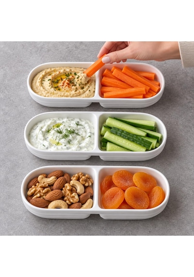 2 Bölmeli Porselen Çerezlik 3 Lü Set, 25,2 10 2,3 Cm, Beyaz Oval Kuruyemiş Ve Kuru Meyve Tabağı, Kahvaltılık Zeytinlik, Meze Sos Ve Atıştırmalık Sunum Tabağı, 3 Adet