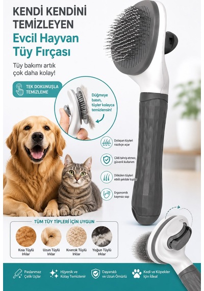 Jasper Otomatik Evcil Hayvan Tüy Toplama Tarağı Pratik Tuşlu Pet Fırçası Kedi Köpek Tüy Tarama Fırça