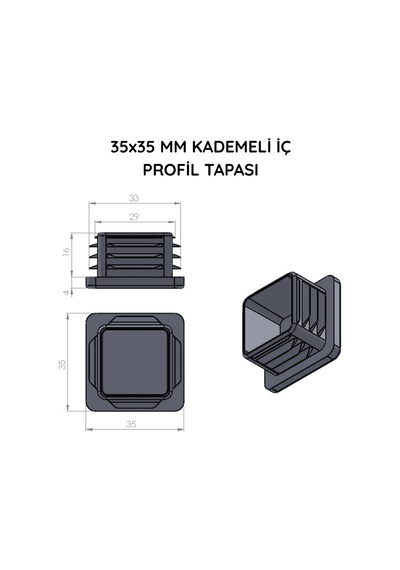 Cateksss 35x35 Mm Profil İçin Kademeli İçe Geçme Profil Tapası, Profil Kapak, Profil Tapa Siyah - 35 Li Paket