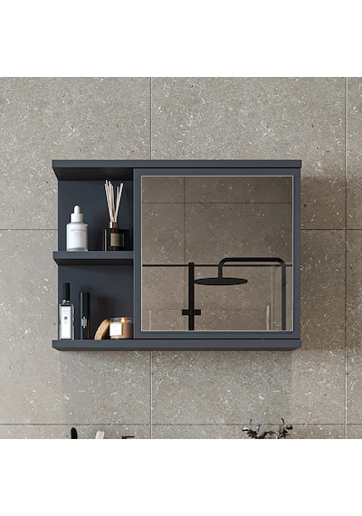 Kulpsuz Tek Kapaklı Mat Suntalam 60 Cm Aynalı Banyo Üst Dolap Ant Antrasit