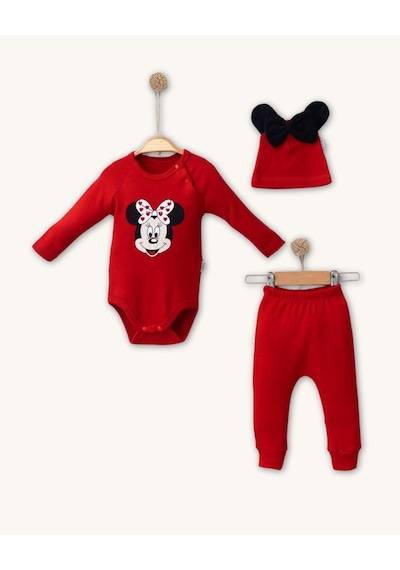 Cayzen Minnie Mouse Şapkalı 3lü Takım 4014241 Kırmızı