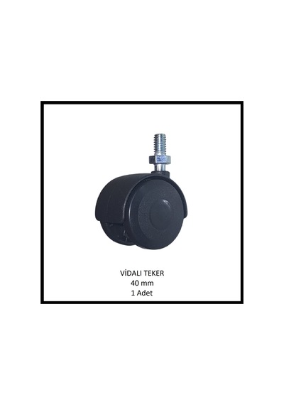 M8 5/16 Vidalı Mobilya Tekerleği, 40 Mm, Ofis Koltuk, Dolap, Etejer, 360 Derece Döner Siyah