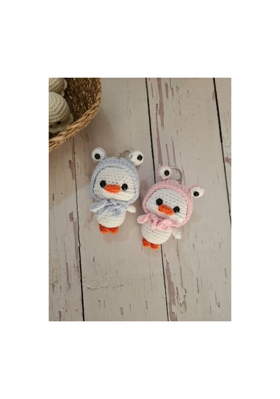 Amigurumi Örgü Sevgili Anahtarlık Çift Anahtarlık Ördek Set Beyaz