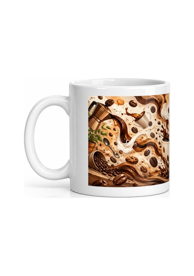 Seramik Kupa Kahve Kaos Temalı Baskılı 300 Ml Hediyelik Ofis Çay Beyaz