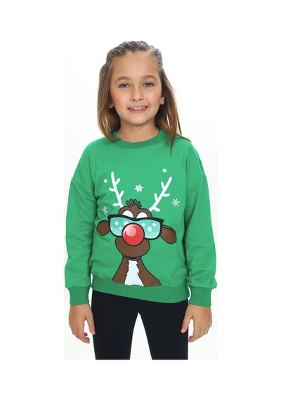 Toontoy Kids Toontoy Kız Çocuk Baskılı Sweatshirt Çimen Yeşili