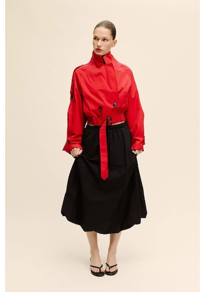 Defacto Cropped Fıt Twill Trençkot G9956ax26sprd332 Kırmızı-rd332