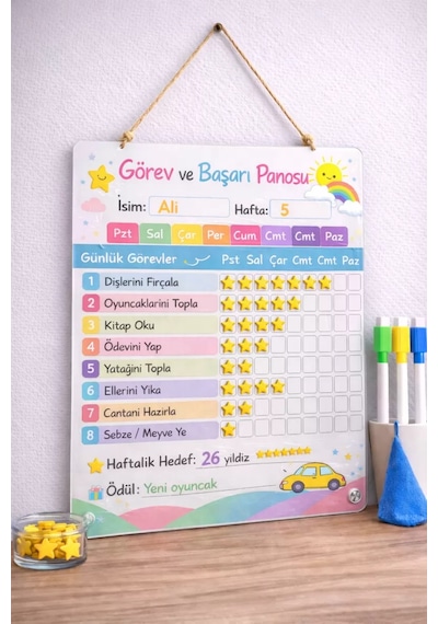 Kişiye Özel Montessori Görev Ve Başarı Panosu - Yaz-sil Hediyeli 30x40 Cm Kalem + Sticker05